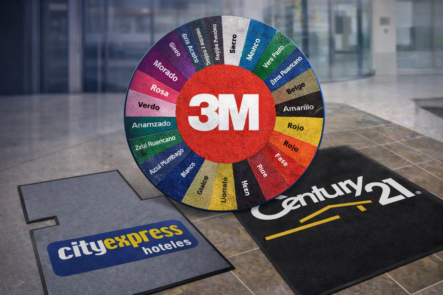 Tapete con logotipo en entrada comercial